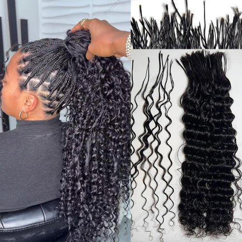 Pre Divided Bulk Human Hair for Boho Braids Deep Wave Bundles for Briding Brazilian Virgin Human Hair Curly Bulk Crochet Hair No Weft Extensions for Black Women 16Inch 640 Roots 200g