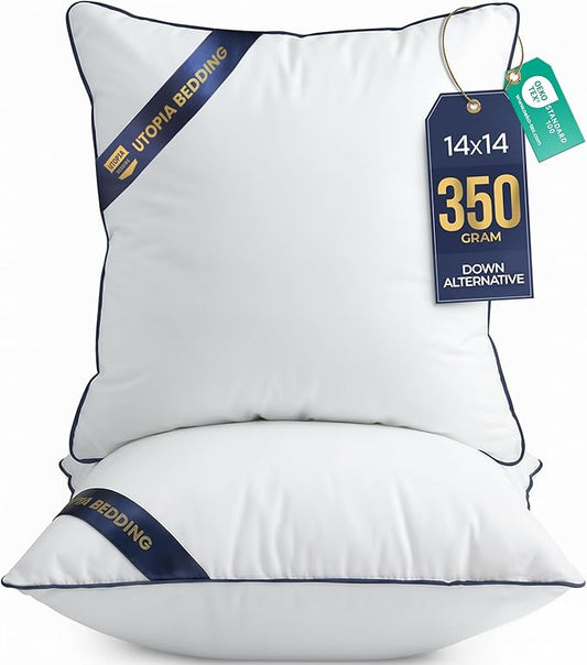 Utopia Bedding Throw Pillow Inserts (Pack of 2, White), 14 x 14 Inches Decorative Indoor Pillows for Sofa, Bed, Couch, Cushion Sham Stuffer