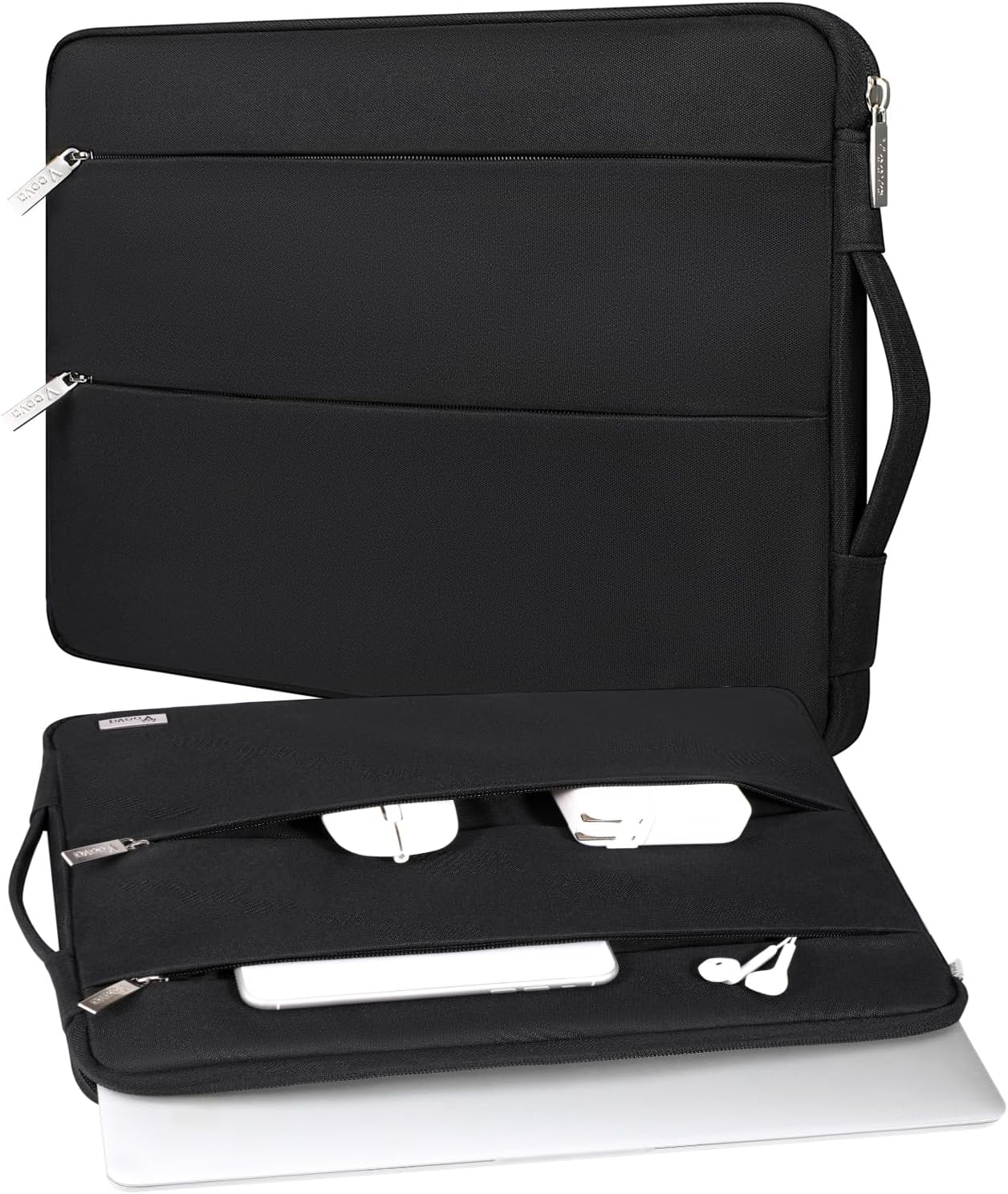 Voova Laptop Sleeve Carrying Case 14 15 Inch Compatible with MacBook Air 15 M2/M3/M4 2022-2025, MacBook Pro 15, Hp Chromebook 14, Waterproof Slim Computer Cover Bag,Black