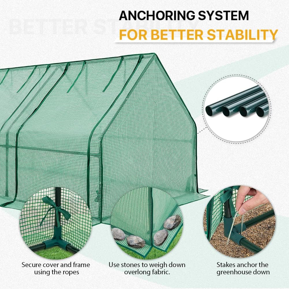 EAGLE PEAK Tunnel Greenhouse Garden Green House with Roll-Up Zipper Doors, Portable 96"x36"x36", Clear/Green PE Cover