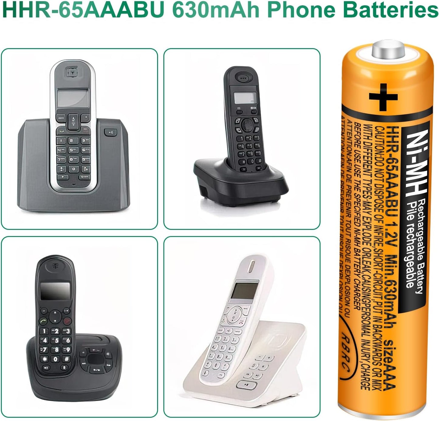 8 Pack HHR-65AAABU NI-MH Rechargeable Batteries 1.2V 630mAh AAA Battery for Panasonic Cordless Telephone Batteries