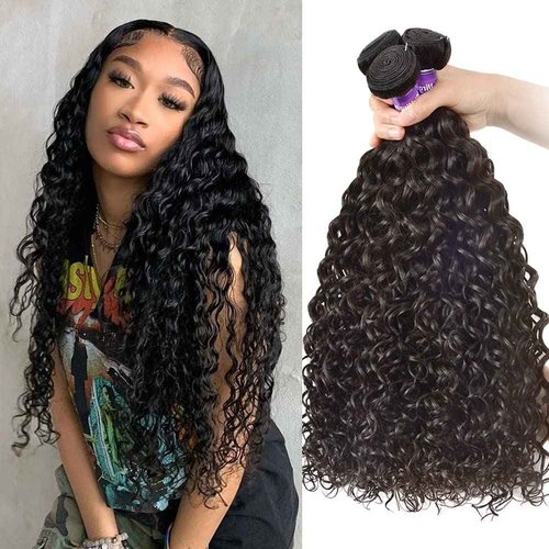 Water Wave Bundles Human Hair (16 18 20 Inch）Brazilian Hair Bundles Water Curly Remy Hair Weft Human Hair Water Wave 3 Bundles Natural Color
