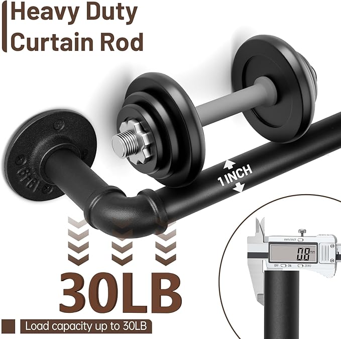 Zeerobee Curtain Rods for Windows 32 to 48, 1 Inch Industrial Wrap Around Black Curtain Rod, Indoor/Outdoor Room Divider Adjustable Drapery Pole, 32"-48"