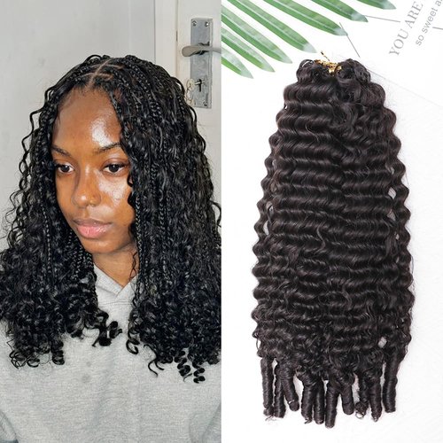 RHEANNA Feather Crochet Human Hair With Tight Curly Ends Invisible Knots Deep Curly Crochet Human Hair Extensions Knotless Pre-Separated 16inch 60g