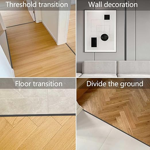 10Pcs Aluminum T Molding Floor Transition Strip, 48In Aluminum T Molding Trim, Floor Strip Floor Flat Divider Strip for Joining Floor Gaps, Threshold, Floor Tiles (Black, 4ft x 0.78in 10Pcs)