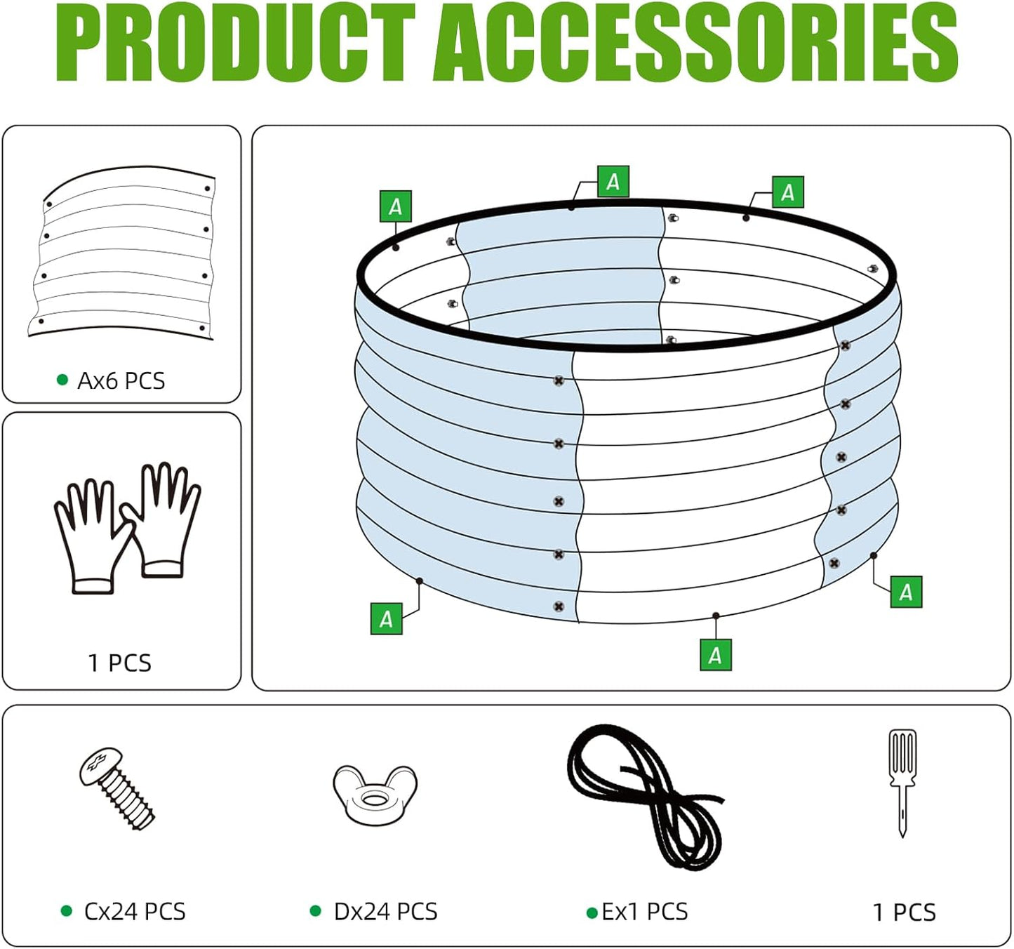SnugNiture 2x2x1ft Round Galvanized Raised Garden Bed Kit Outdoor, Metal Planter Box for Planting Plants Vegetables, White