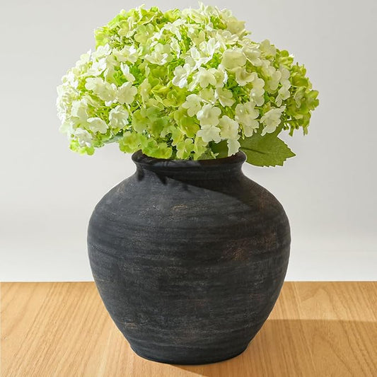 Ceramic Flower Vase Home Decor, 6.2 inch Farmhouse Rustic Vintage Decorative Vases, Pottery Terracotta Boho Flowers Vases for Dining Table, Living Room, Shelf, Kitchen, Bedroom (6.2"-Bronze)