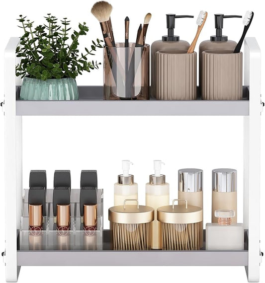 HNRLOY Bathroom Counter Organizer,Bathroom Countertop Organizer,Counter Shelf,Countertop Storage,Organization and Storage,Makeup Shelf,Sink Caddy(Grey 2 Tier)