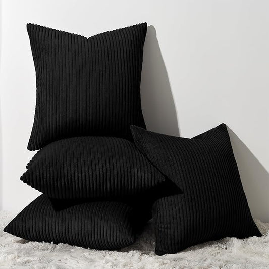 Topfinel Decorative Black Throw Pillow Covers Cushion Cases, Set of 4 Soft Velvet Modern Double-Sided Designs Match for Home Decor, Pillow Inserts Not Included (18x18 inch)