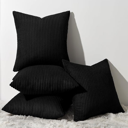 Topfinel Decorative 20x20 inch Black Throw Pillow Covers Cushion Cases, Set of 4 Soft Velvet Modern Double-Sided Designs, Mix and Match for Home Decor, Pillow Inserts Not Included