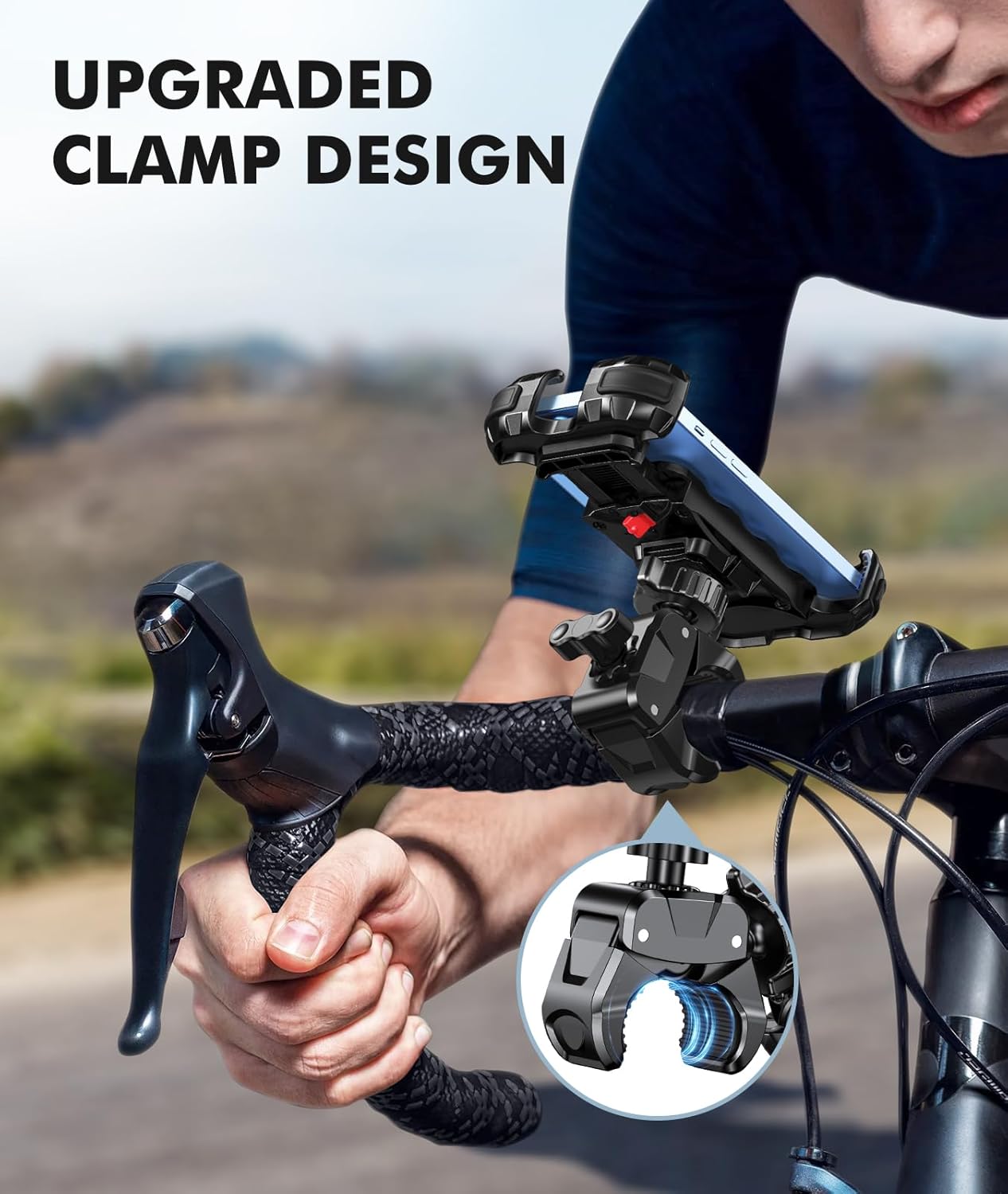 Motorcycle Phone Mount, Upgrade Bike Phone Mount [1s Lock][Secure Protection], 360° Rotatable Phone Holder for Mountain Bike/ATV/Scooter Handlebar Stand, Compatible with iPhone/Samsung 4.7-6.7""