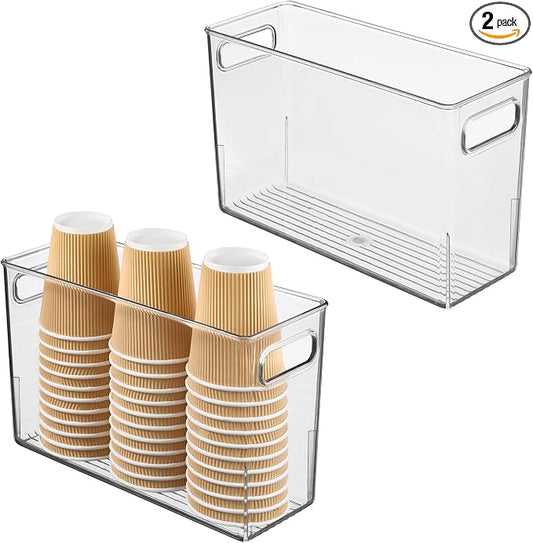 iDesign Tall Plastic Storage Bin with Handles, Set of 2, Clear | For Fridge or Freezer, Made in USA