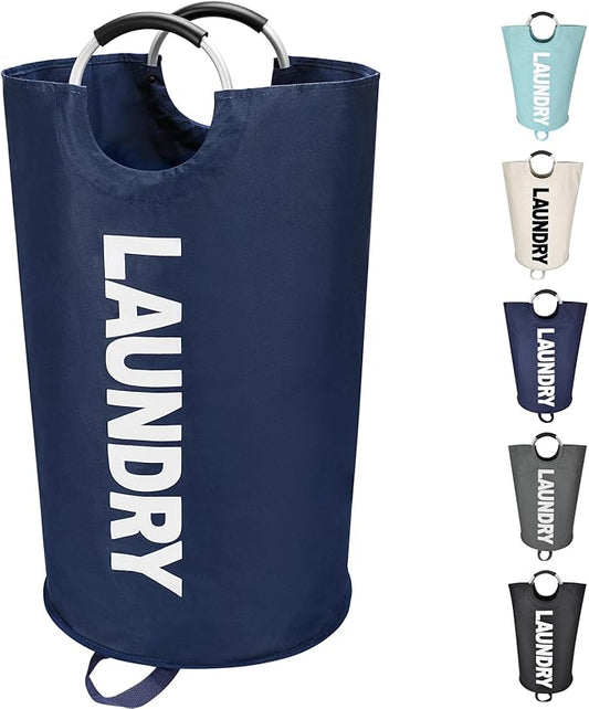 Maxsilan 125L X-Large Laundry Basket, Freestanding Tall Clothes Hamper, Collapsible Laundry Bag, Dark Blue