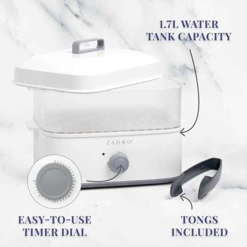Zadro Towel Steamer with Tongs, 850W Heater, 8L Tray, 1.7L Tank, 30-min Timer for Facials, Manicures, Pedicures, Shaving (13"x12", 120V/850W, 8L, Blue/Gray)
