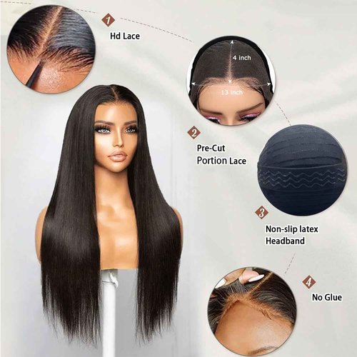 Hechirun Glueless Wigs Human Hair Pre Plucked 200% Density Wear and Go Glueless Wigs Human Hair Pre Cut 13x4 Straight Lace Front Wigs Human Hair HD Lace Frontal Wigs Human Hair for Women 18 Inch