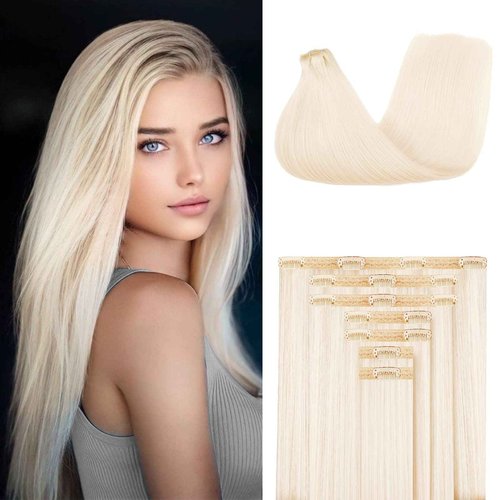 Fimislosion Real Hair Extensions Clip in Human Hair, Seamless Clip in Hair Extensions Real Human Hair, 20 Inch Clip ins extensions for women, Ash Platinum Blonde 120G 7Pcs