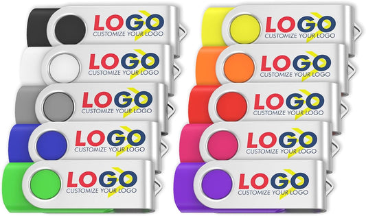 ABLAZE Personalized USB 64GB Flash Drive 10 Pack, USB 2.0 Custom Thumb Drives Personalized Pendrive Memory Stick (Mixcolors)