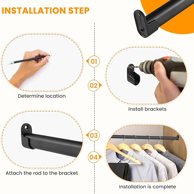 Oval Closet Rod for Hanging Clothes Adjustable Closet Rods 18 to 75 Inch Heavy Duty Black Poles Bar Closet Rod Expandable for Wardrobes Laundry RV