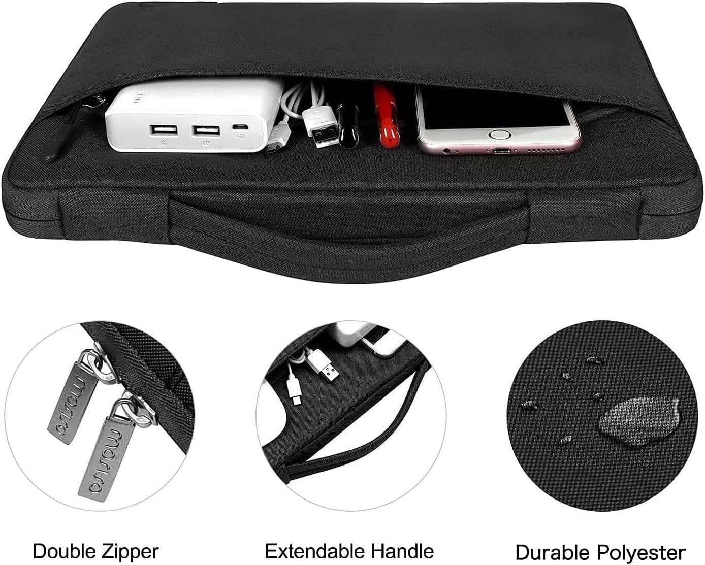 MOSISO Compatible with MacBook Air 13 inch Case 2025 2024 2023 2022 M4 A3240 M3 A3113 M2 A2681, Hard Shell&Sleeve Bag&Keyboard Skin&Webcam Cover&Screen Film for MacBook Air 13.6 inch, Black