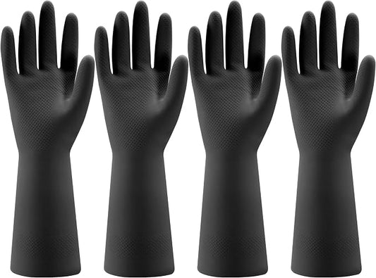 Bamllum 4 Pairs Rubber Kitchen Dishwashing Gloves - Reusable Household Cleaning Gloves for Washing Dishes and Cleaning Tasks, Flexible Long-lasting and Non-Slip (Small, Black)