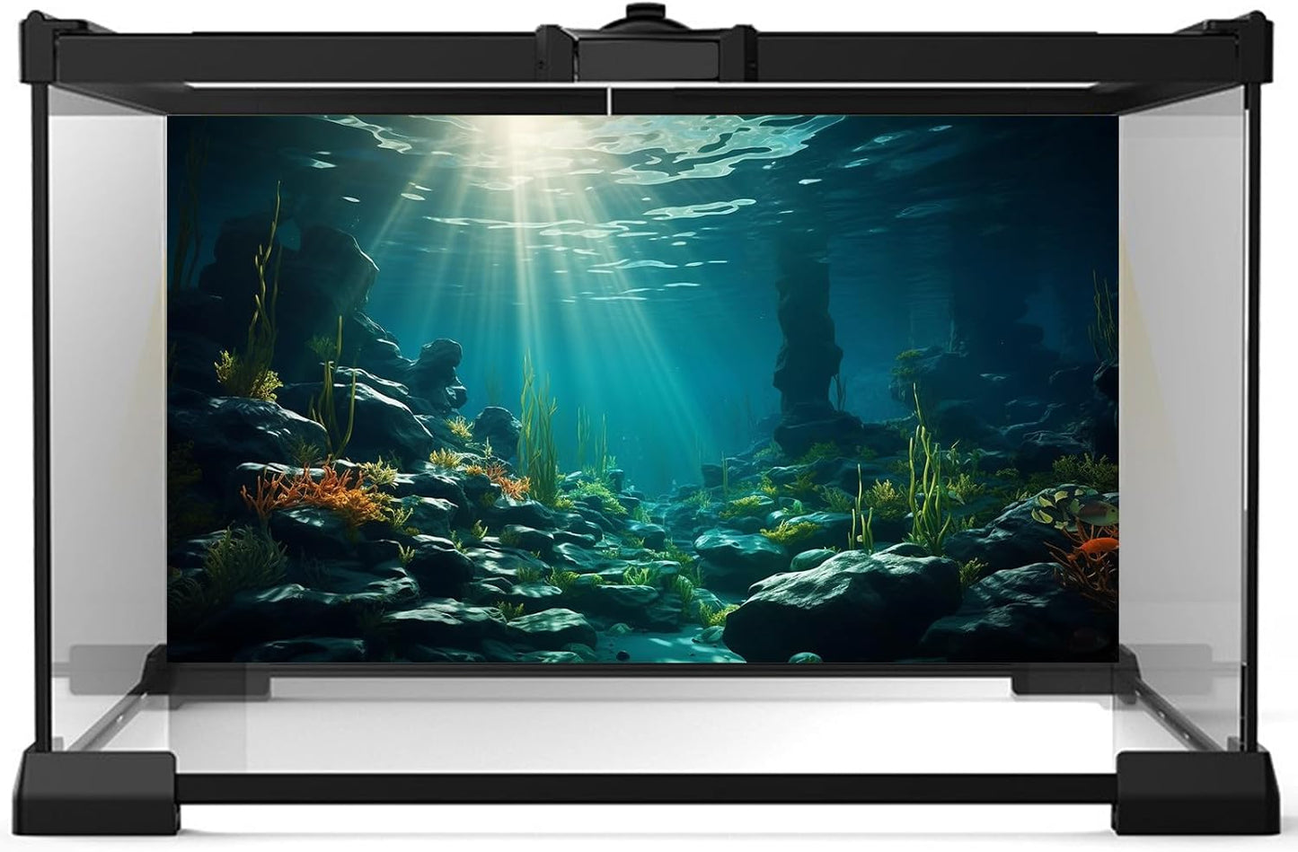 Aquarium Background Ocean Floor Fish Tank Background Underwater Coral Reef Stone Aquarium Backdrop Seaweed Background Sunlight Tank Backdrop Perfect Aquarium Backdrop Durable Vinyl 72x16in