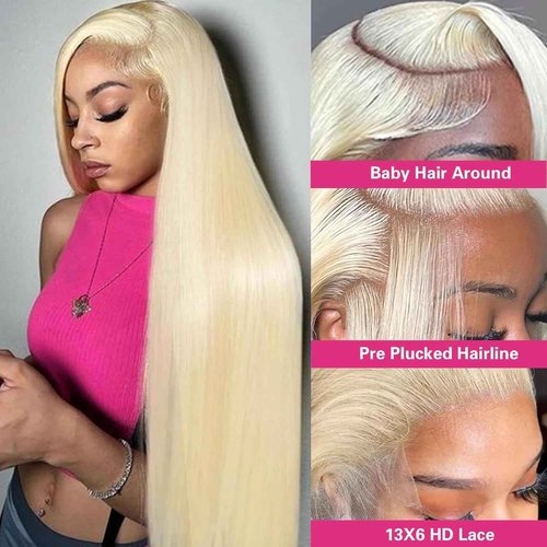 SWOTHEW 613 13x6 HD Lace Front Wig Human Hair 200 Density 613 Lace Front Wig Human Hair Blonde Wig Straight Lace Frontal Wig Human Hair Pre Plucked 24 Inch