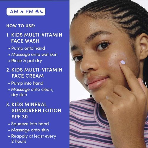 Evereden Kids Daily 1-2-3 Routine Bundle with Multi-Vitamin Kids Face Wash, Face Cream, SPF 30 & Spa Headband – Non-Toxic, Dermatologist-Tested & Gentle Skincare for Kids – Perfect for Daily Care