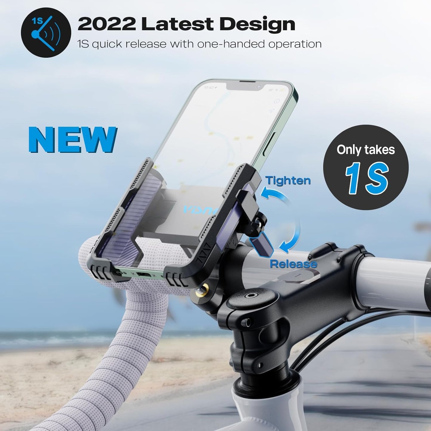 New Upgraded Bike Phone Mount Holder Two Connectors Quickly Lock and Release,360°Rotatable Bicycle Motorcycle Scooter Accessories Handlebar Phone Clip Suitable for 4.0"-7.0"" Smartphone (Purple)"