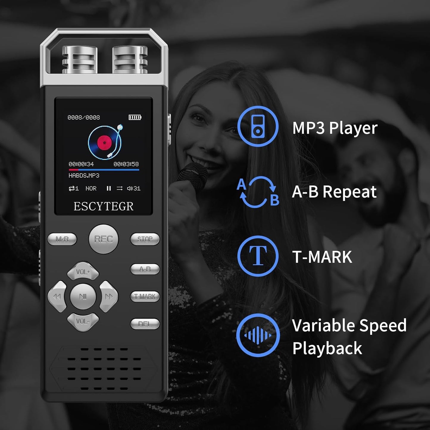 144GB Digital Voice Activated Recorder 1536KBPS Audio Voice Recorder with Playback Recording Device Dictaphone Sound Tape Recorder with Password Protection for Lectures,Meetings