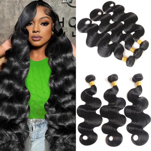 Human Hair Bundles 18 20 22 Inch Body Wave Bundles Human Hair 100% Unprocessed Brazilian Virgin Hair Quick Weave Real Human Hair Extensions Natural Black