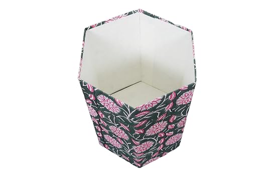 Generic 3.3 Gallon Cotton Hand Block Printed Paper Waste Basket |Small Decorative Trash Can for Housewarming Gifts in Living Room, Bedroom, Bathroom | Eco-Friendly, Plastic-Free (1, LIGHT PINK GREEN)