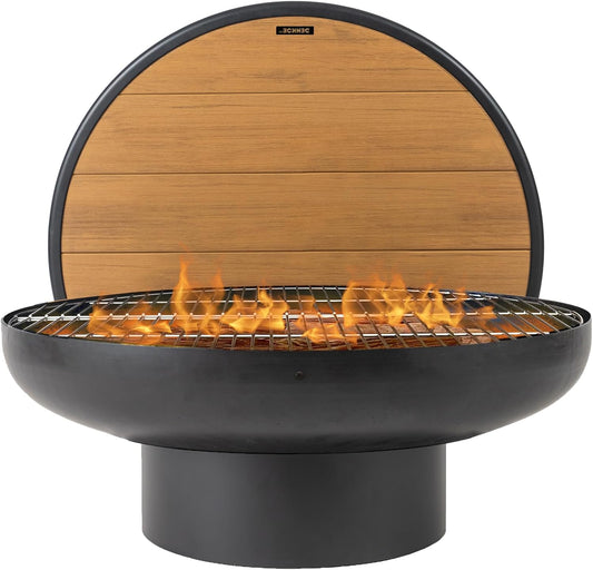 32 Inch Round Fire Pit Table with Fire Pit Grill, Extra Thick, Heavy Duty Fire Bowl, Deep Outdoor Firepit, Wood Burning Firepits for Outside Patio, Backyard Fire Pits, Large BBQ Pit