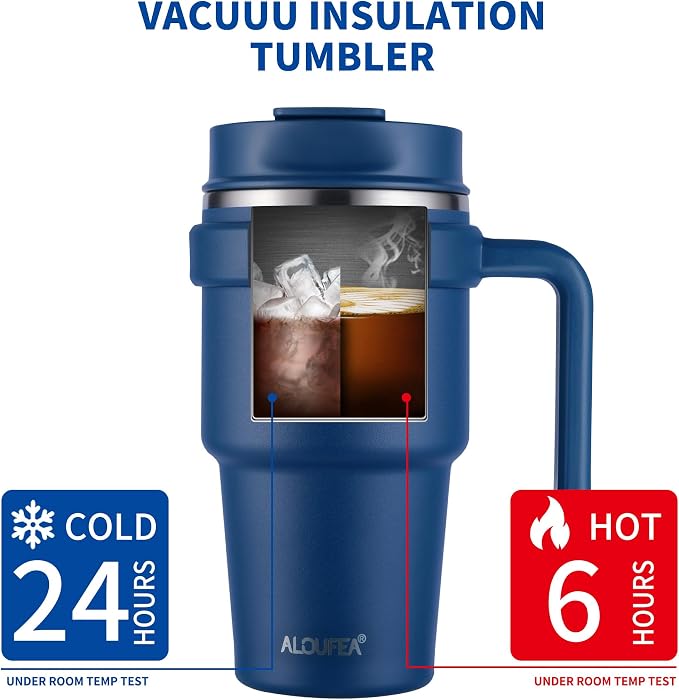 20 oz Insulated Coffee Mug Tumbler with Handle, Stainless Steel Travel Mug Tumbler with Lid and Straw,Double Wall Vacuum Leak Proof Ice Coffee Thermal Cup, Navy and Army Green
