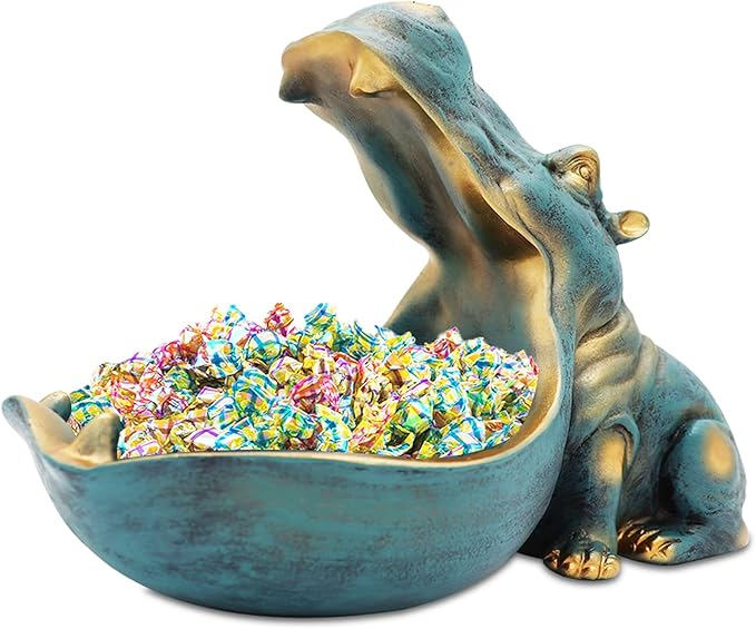 aboxoo Hippo Statue,Large Hippopotamus Figurine Home Sculpture with Resin, Hippo Candy Jar, Candy Dish Bowl for Office Desk, Key Bowl for Entryway Table,Container Storage Art Decor Box(Dark Blue)