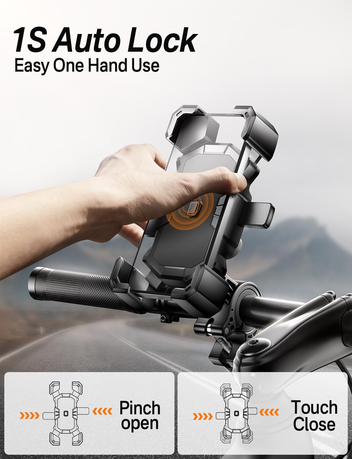 Bike Phone Holder Handlebar,Motorcycle Phone Mount,ATV Cell Phone Clamp,Scooter Phone Clip for iPhone 15 Pro Max14 13 12plus, Samsung S24Ultra S23 and More 4.7" to 7.0"" inch Phone"