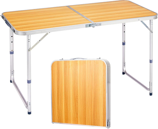 Outvita 4ft Portable Folding Camping Table, Outdoor Waterproof Adjustable Height Table, Aluminum Lightweight Suitcase Foldable Table for Picnic BBQ Beach Dining