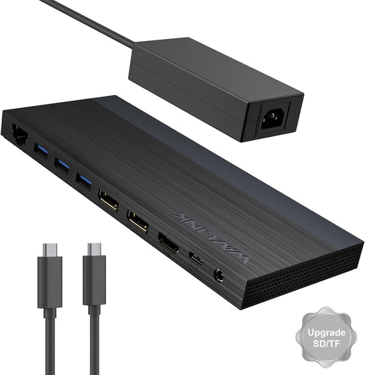 Laptop Docking Station, Docking Station 3 Monitors with 2* DP+HDMI, 130W PD Charger, 4* USB 3.0, Audio, Gigabit Ethernet, TF/SD for Lenovo,HP,Dell, Windows System Computer
