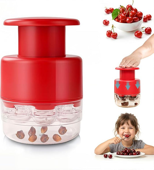 Cherry Pitter Tool 7-in-1 Stainless Steel Cherry Pitter with Splatter Guard, Easy Push Button Cherry Pitter Tool for Cherries Olives and Fruits, Food Grade Cherry Seed Remover