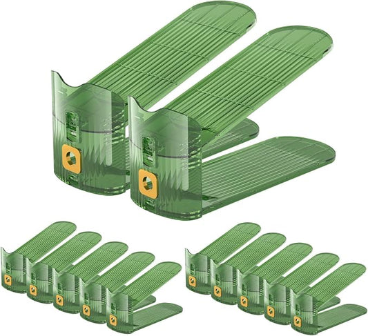 CiBiZi Adjustable Shoe Slots Organizers Clear Shoe Space Saver Shoe Stacker Shoe Rack Holder Oraganizers for Closet Cabinet Storage Green 12Pack