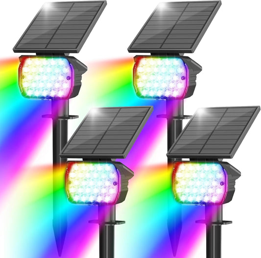 VOLISUN Solar Landscape Spotlights Adjustable Outdoor, Uplights Solar Waterproof IP67, Spot Lights Solar Powered for House,Tree,27 LED with 6 Colors Changing(4 Pack- RGB)