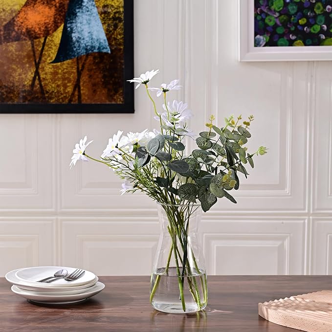 8 inch Clear Glass Flower Vases for Centerpiece Table Home Indoor Desk Decor,Ins Modern Boho Style Vase for Wedding Housewarming Gift