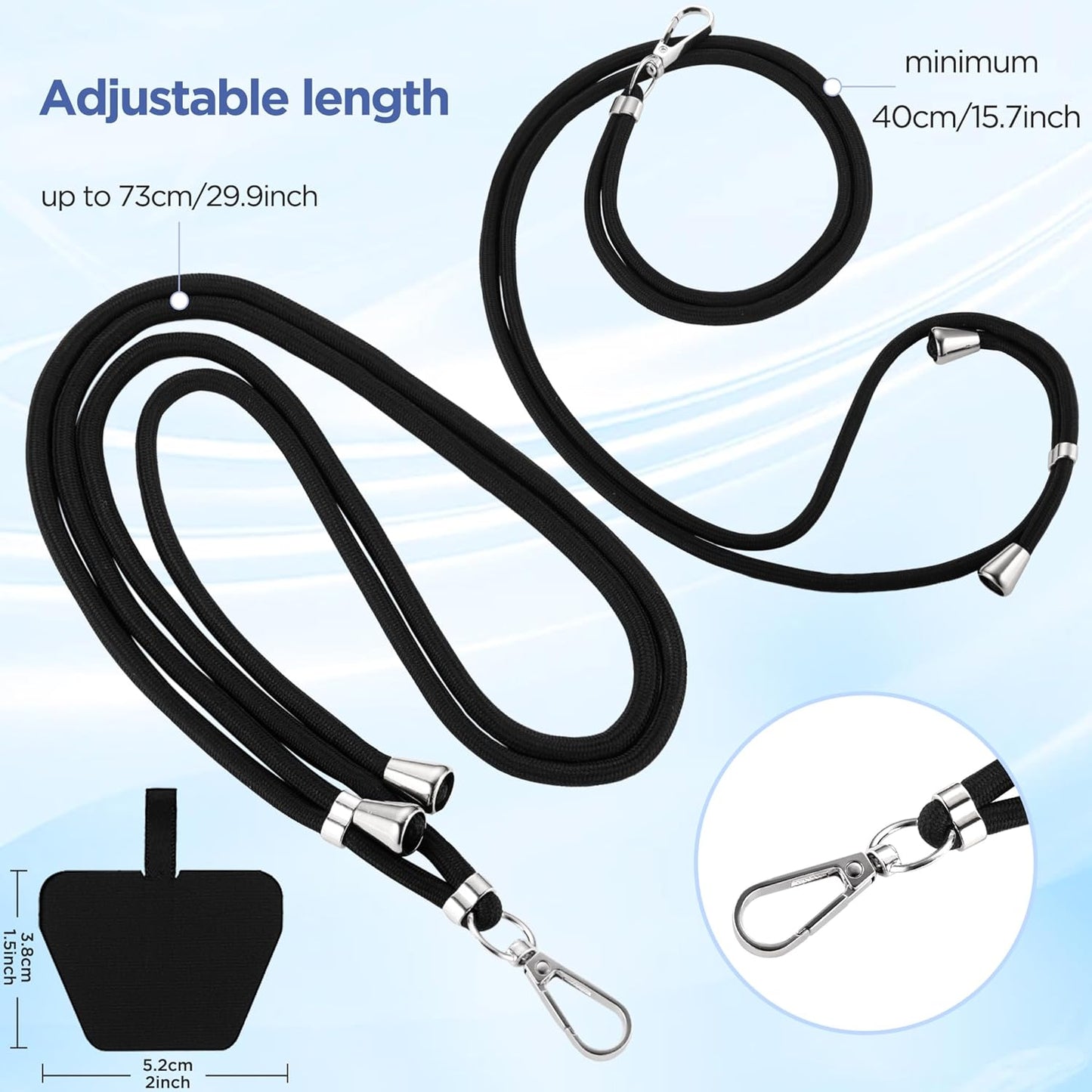 CACOE Phone Lanyard 2 Pcs-2 Pcs Adjustable Neck Strap, 4 Pcs Patches, Universal Crossbody Multifuctional Cell Phone Lanyards Compatible with Most Smartphones(Black+Bright Pink)