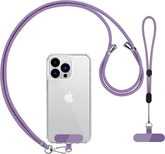 CACOE Cell Phone Lanyard Universal Crossbody Multifuctional Lanyard Compatible with Most Smartphones (Purple Blue, 30"（Neck Strap×1）+8""（Wrist Strap×1）)"