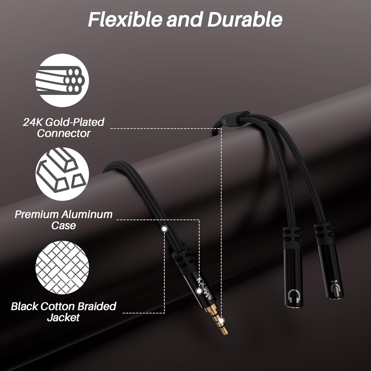 1/8inch Aux Headphone Splitter 2 Way Cable 3FT, 3.5mm 1 Male to 2 Female Mic and Audio Y TRRS Adapter, Compatible with Headset Earphone Switch 2/PS4/PS5 Steam Deck Xbox PC Laptop Phone Tablet Gaming