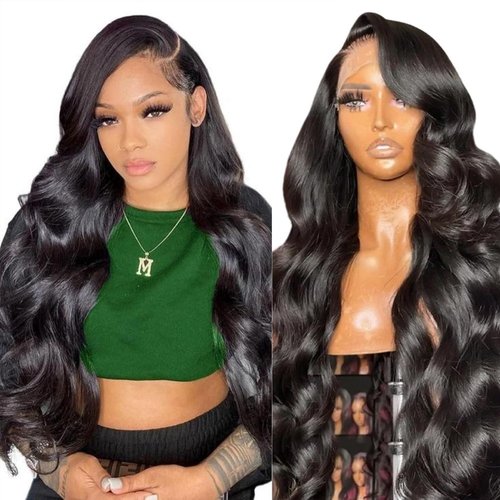 Aptatuse Body Wave Lace Front Wigs Human Hair 24 Inch 180% Density 13x4 HD Transparent Lace Frontal Wigs Human Hair Pre Plucked Glueless Lace Front wigs Free Part Natural Black
