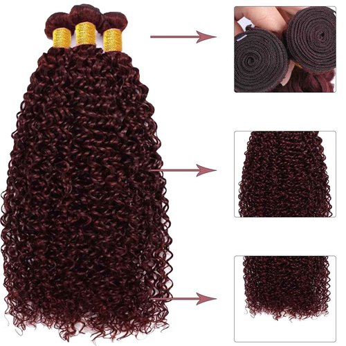 Fabimiya Human Hair Bundles Burgundy 99J Jerry Curly 26 28 30 Inch Bundles Human Hair 100% Unprocessed Burgundy Soft Sewn In Hair with Double Weft for Black Women