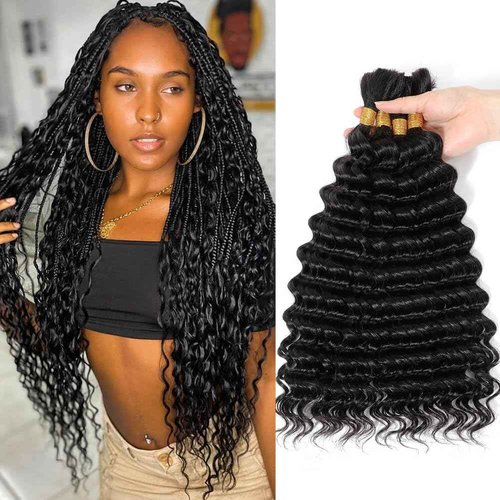 Urbeauty Human Braiding Hair, Deep Wave Bulk Human Hair for Braiding, Curly Human Hair for Boho Braids, Knotless/Goddess/Micro/Bohemian/Gypsy/No Weft/Curly/100% Unprocessed Virgin Human Hair 20 Inch