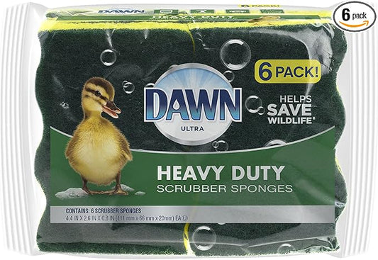Dawn Heavy Duty Kitchen Dish Sponges, Green/Yellow (Pack of 6)