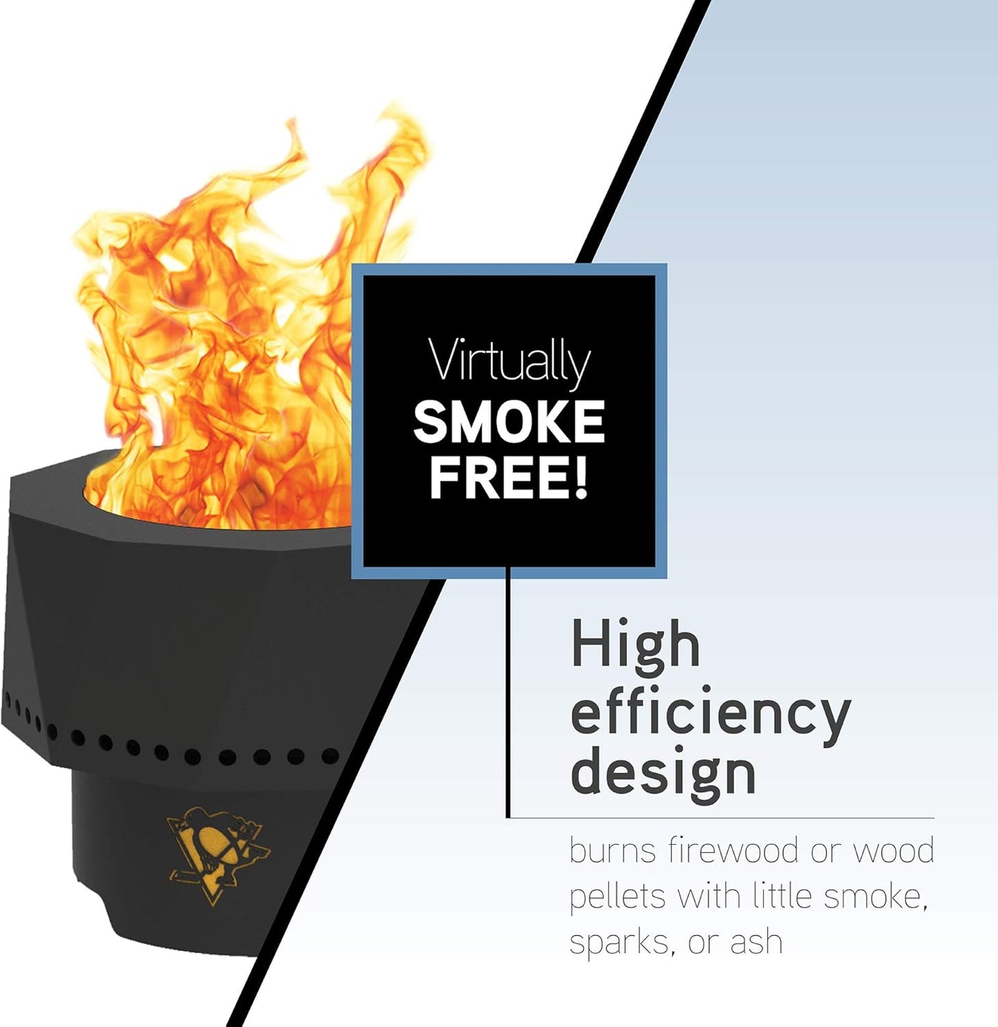 Blue Sky Outdoor Living NHL Edmonton Oilers Ridge Portable Steel Smokeless Fire Pit with Carrying Bag & Spark Screen Kit, Firewood & Wood Pellet