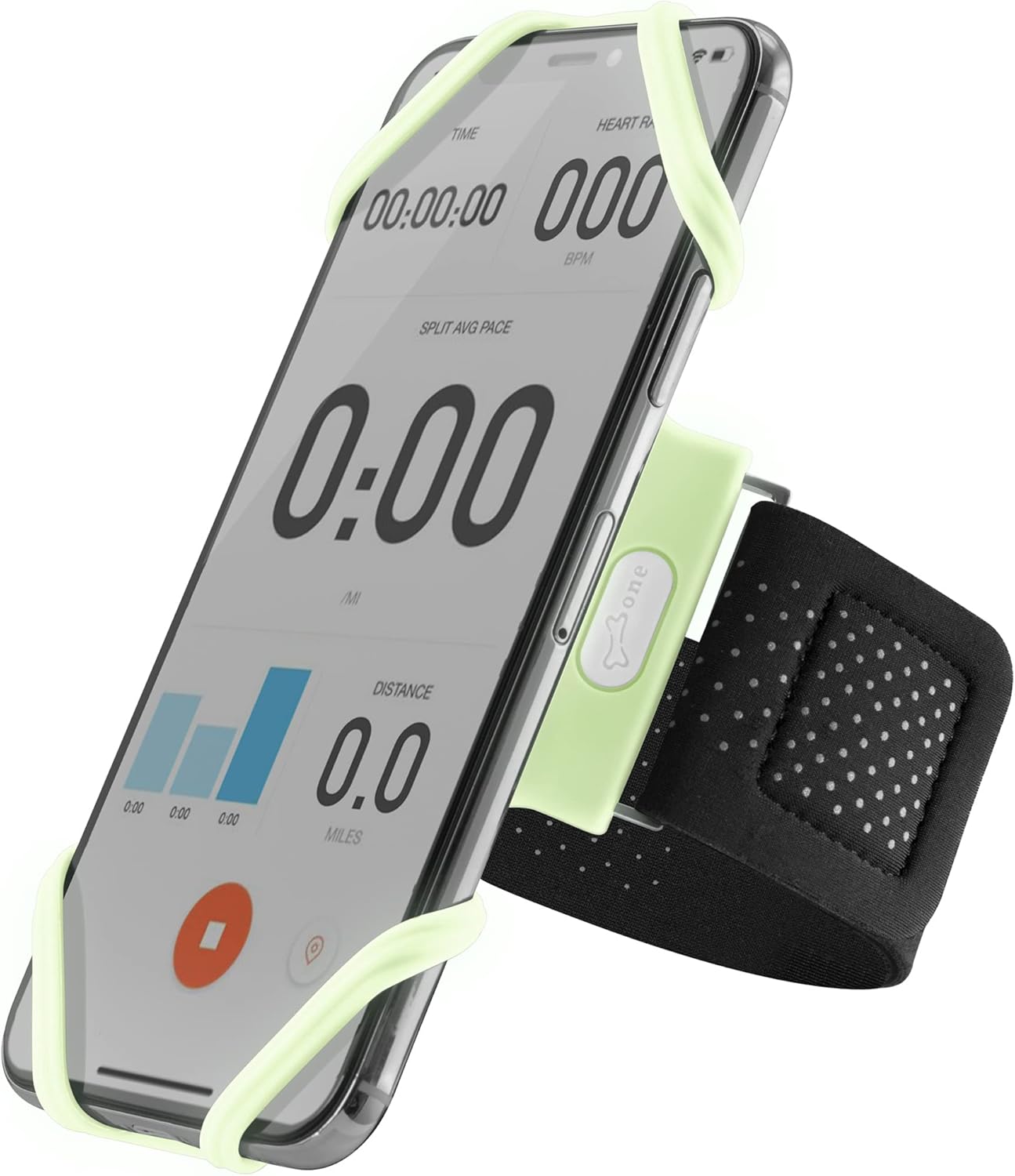 BONE Run Tie, Running Cell Phone Holder, Skin-Friendly & Washable Silicone Sport Armband, Universal Workout Phone Carrier Compatible with Most Smartphone (Luminous - Size L/Arm Size 9.8-15.7")"